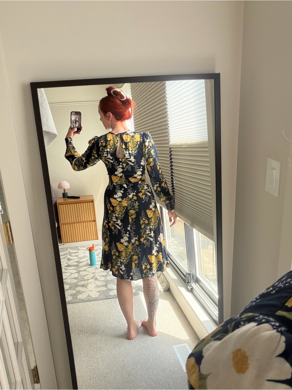 Reformation Navy Floral Midi Dress with Yellow & White Blooms - Picture 3 of 3
